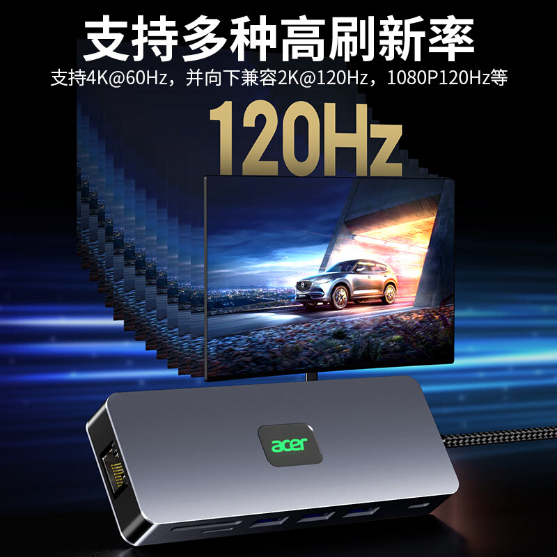 宏碁 HY41-T1160Hz 多功能扩展坞 USB-C转HDMI转换器4K60Hz投屏VGA音频千兆网口拓展坞 11合1扩展坞[升级版4K60Hz]按个销售