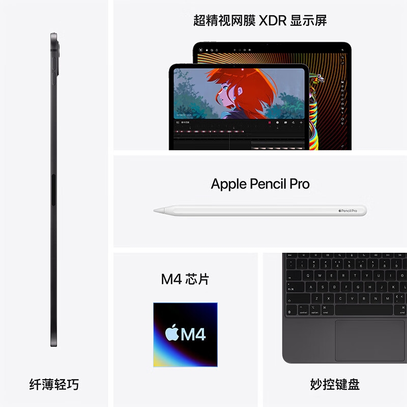 apple iPad Pro 11英寸 M4芯片 2024年新款平板电脑 2T WLAN版/标准玻璃 银色按台销售