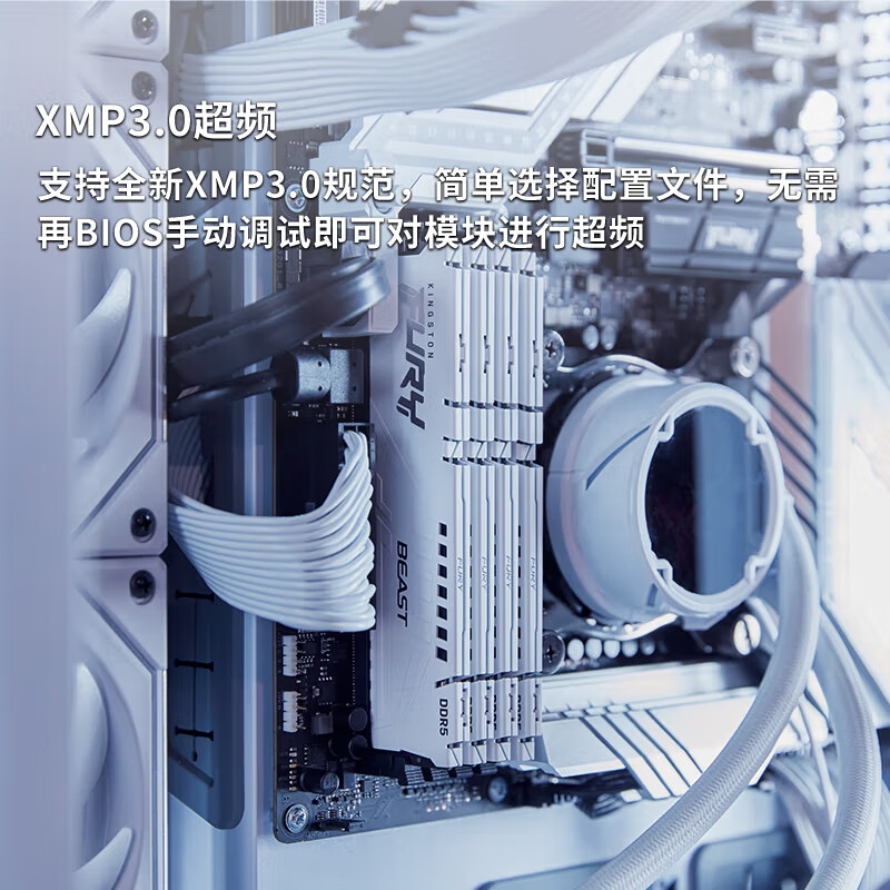 金士顿 DDR5 6400 台式机内存条 Beast 超级野兽系列 FURY 64GB(32G×2)套装 海力士A-die白按套销售