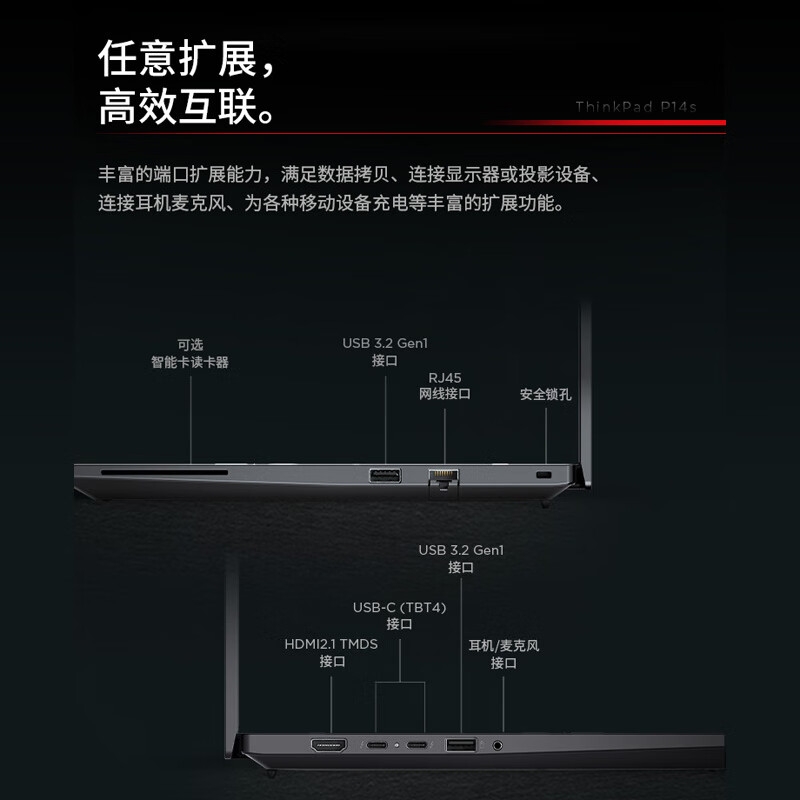 ThinkPad P14s 2024 英特尔酷睿Ultra 高性能轻薄设计师工作站办公笔记本 14.5英寸Ultra9-185HvPro32G按台销售