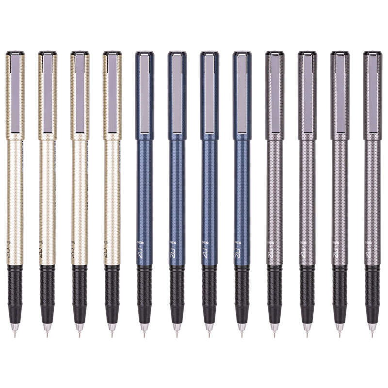得力 S46 商务风拔帽中性笔碳素水笔 0.38mm 12支/盒 黑色按盒销售