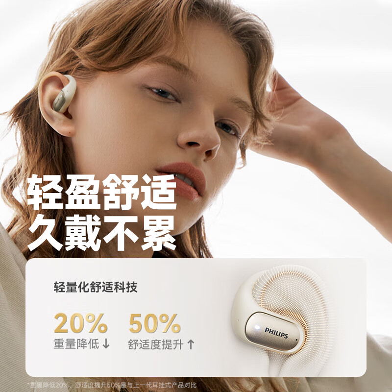 飞利浦 TAA3719 骨传导蓝牙耳机概念不入耳开放式真无线挂耳式耳夹式运动跑步长续航通话降噪 双效定向传音|动感澎湃低音|蓝色按副销售