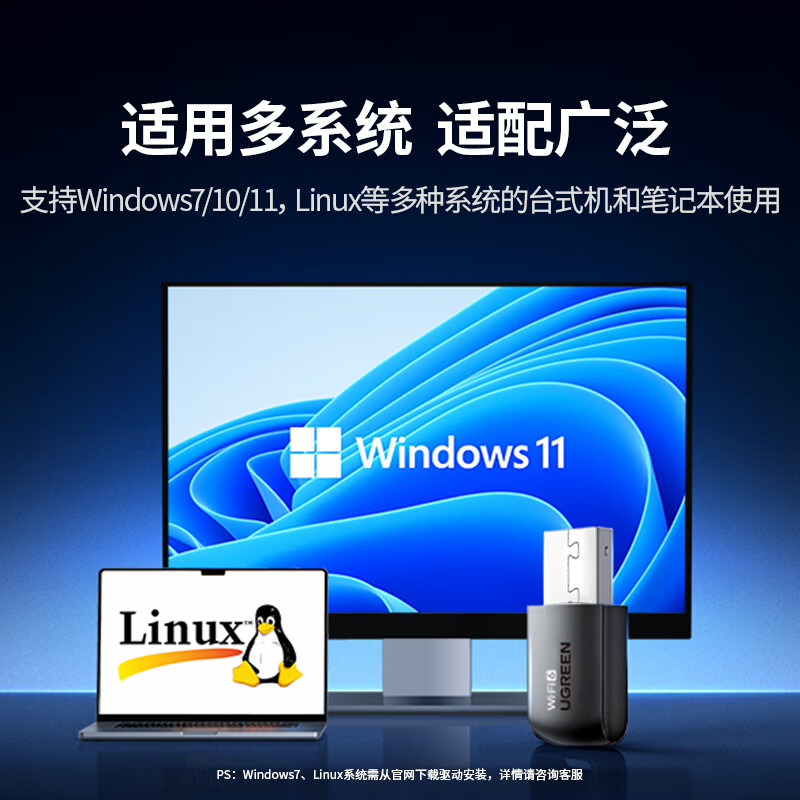 绿联 CM762 USB无线网卡 WiFi6免驱 台式机专用WiFi接收器 内置天线 AX900免驱 5G双频按个销售