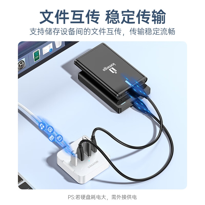 山泽 HUB01 USB3.0分线器 高速4口拓展坞 USB集线器HUB扩展坞 1.5米 白色按个销售