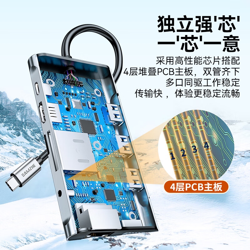 山泽 TC-DK Type-C扩展坞转HDMI千兆网线口转接头VGA音频4K拓展坞 10合1【HDMI+VGA+千兆]4K60Hz按个销售