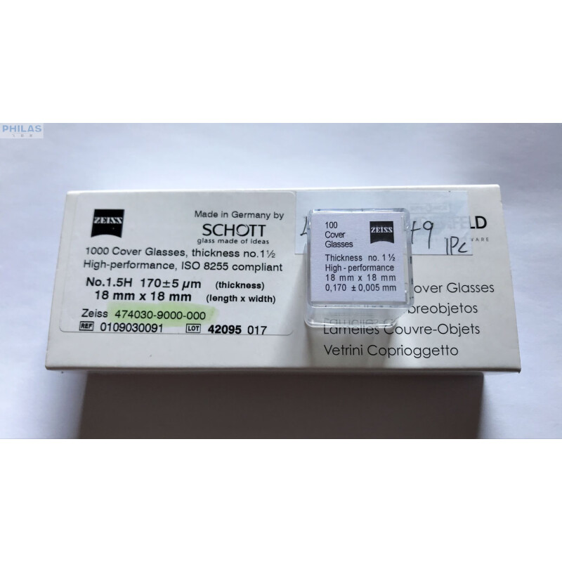蔡司 盖玻片 高精准度18x18mm 1.5H厚0.17mm 100片/盒按盒销售