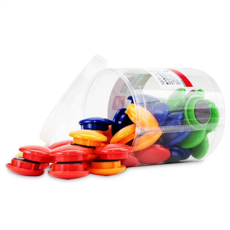 得力 8726 4色彩色白板磁钉 24粒/筒 直径φ40mm白板配件强力磁铁按筒销售