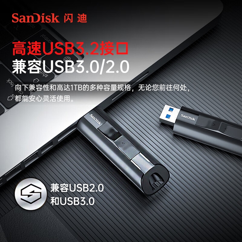 闪迪 CZ880 USB3.2 固态U盘 大容量 读速高达420MB/s 写速380MB/s 1TB按个销售