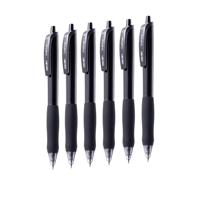 得力 S60-6 臻顺滑办公中性笔 子弹头 0.5mm 黑色 6支装按盒销售