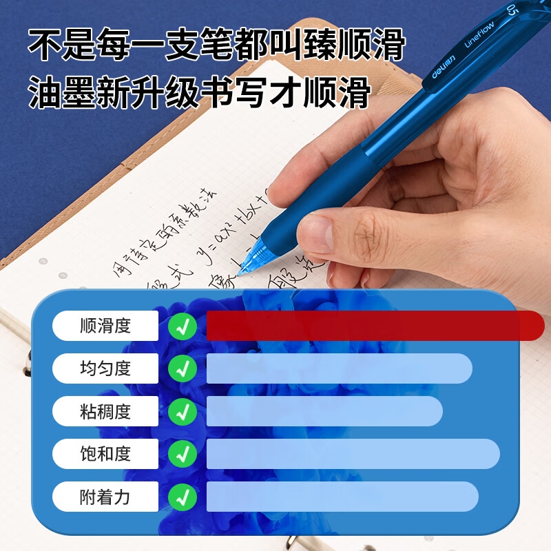 得力 S60-6 臻顺滑办公中性笔 子弹头 0.5mm 蓝色 6支装按盒销售