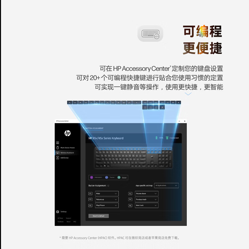 惠普 455 商用超薄无线键盘全尺寸键位长效续航时尚百搭20+可编程按键 黑色按个销售