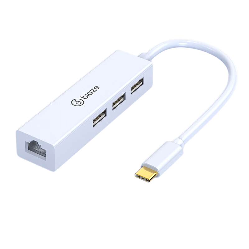 毕亚兹 ZH29 拓展RJ45网线接口HUB转换器 Type-C转3口USB+网卡按个销售