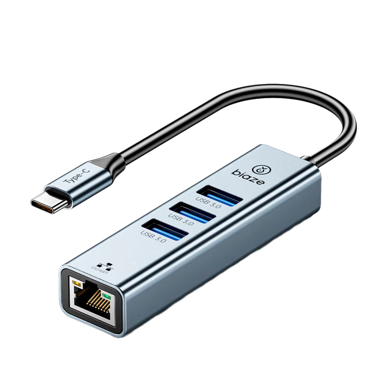 毕亚兹 ZH295 Type-C扩展坞USB-C转网口拓展坞转换器 4合1【千兆网口]USB3.0*3按个销售