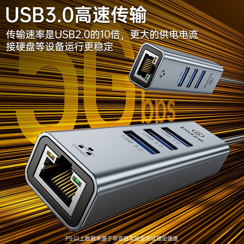 毕亚兹 ZH295 Type-C扩展坞USB-C转网口拓展坞转换器 4合1【千兆网口]USB3.0*3按个销售