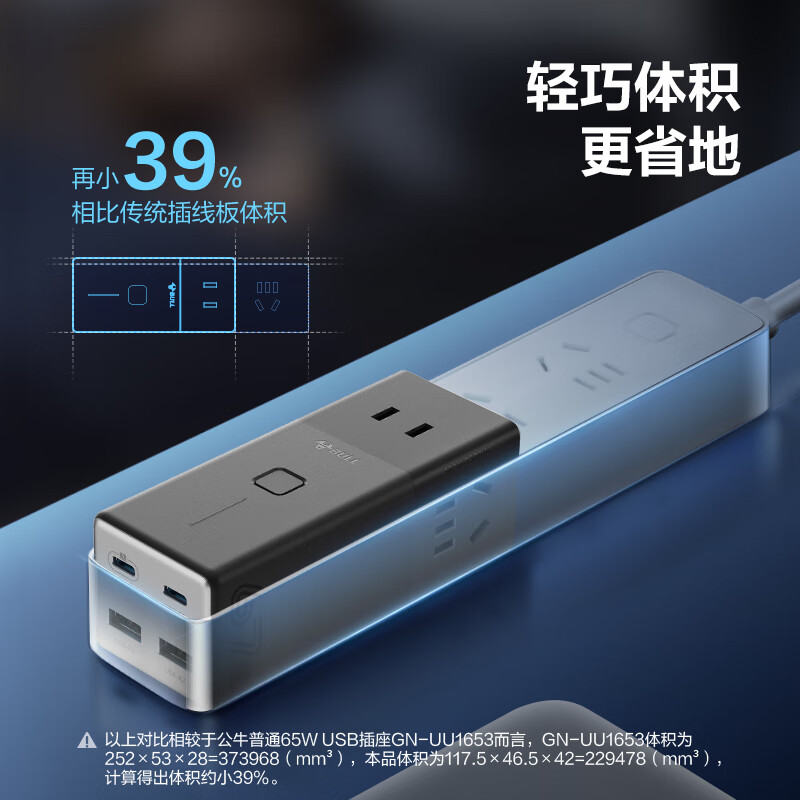 公牛 MC1673 氮化镓67W充电器快充笔记本插座多功能USB插线板便携插排 2C2A+3孔位按个销售