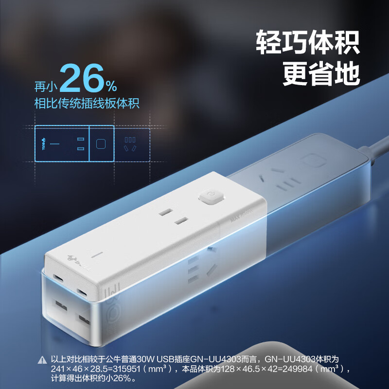 公牛 MC1303M 氮化镓30W充电器快充插座多功能USB插线板便携插排 小电舱安全快充 2C2A+3插孔 糯米白按个销售