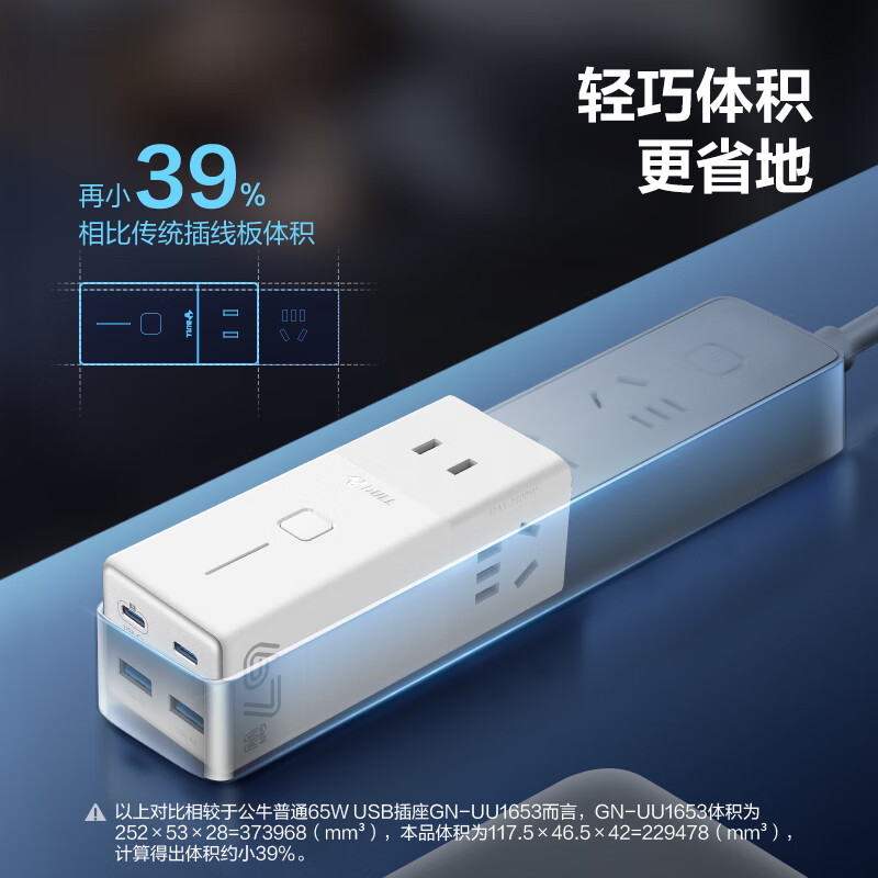 公牛 MC1673 氮化镓67W快充笔记本插座USB插线板便携插排 2C2A+3插孔 白色按个销售