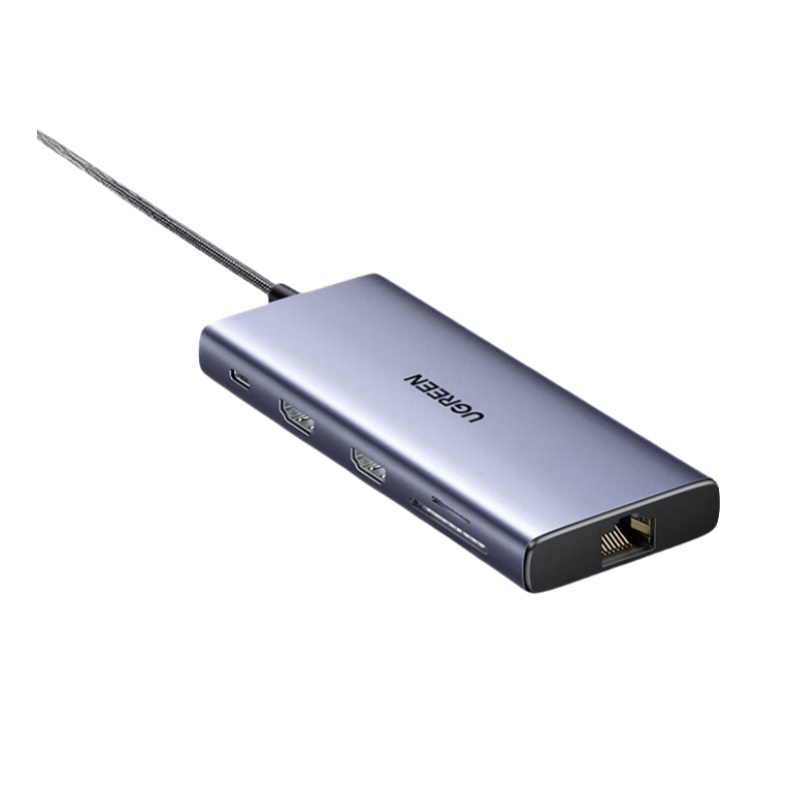 绿联 45108 Type-C扩展坞USB-C转双HDMI雷电4/5拓展坞分屏4K多屏剪辑扩展 HUB3.0分线器 9合1 Win三屏异显 双HDMI按个销售