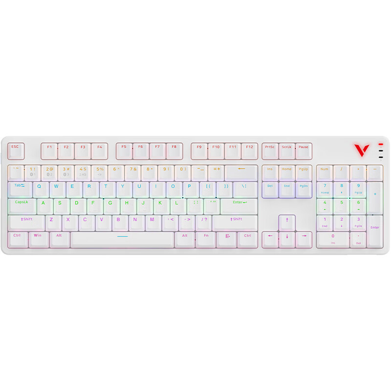 雷柏 V500PRO多模升级款 104键有线/无线/蓝牙三模机械键盘 可连5台设备全键无冲可编程 白色红轴按个销售