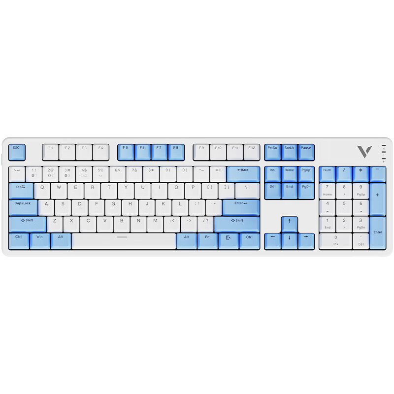 雷柏 V500PRO多模升级款 104键有线/无线/蓝牙三模机械键盘全键无冲可编程 白蓝快银按个销售