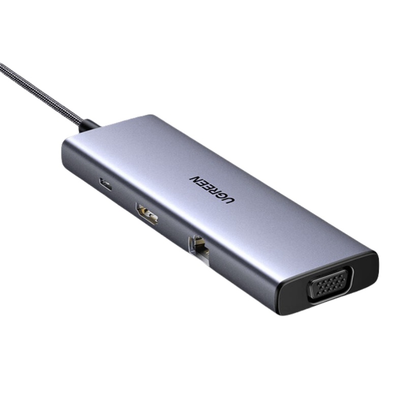 绿联 25360 Type-C扩展坞USB-C转雷电4网线转接头线hub读卡 9合1 1.5米款多功能 HDMI+千兆按个销售