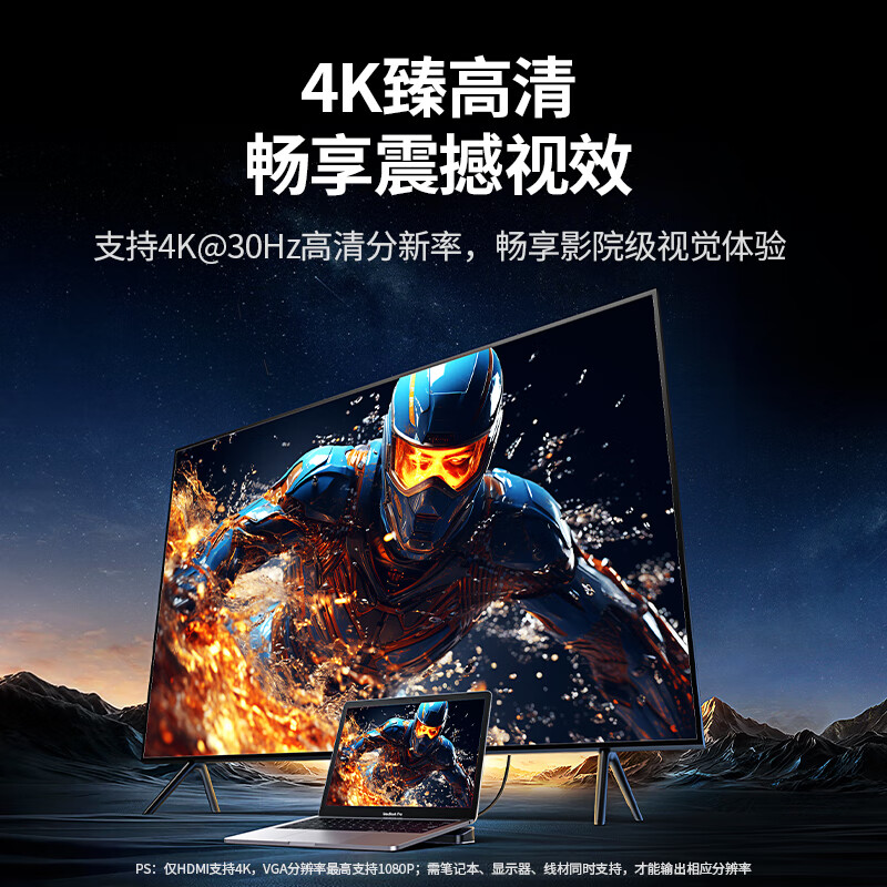 绿联 60571 Type-C电脑桌USB-C转投屏VGA网线转接头音频 11合1 支架扩展坞 HDMI+网口按个销售