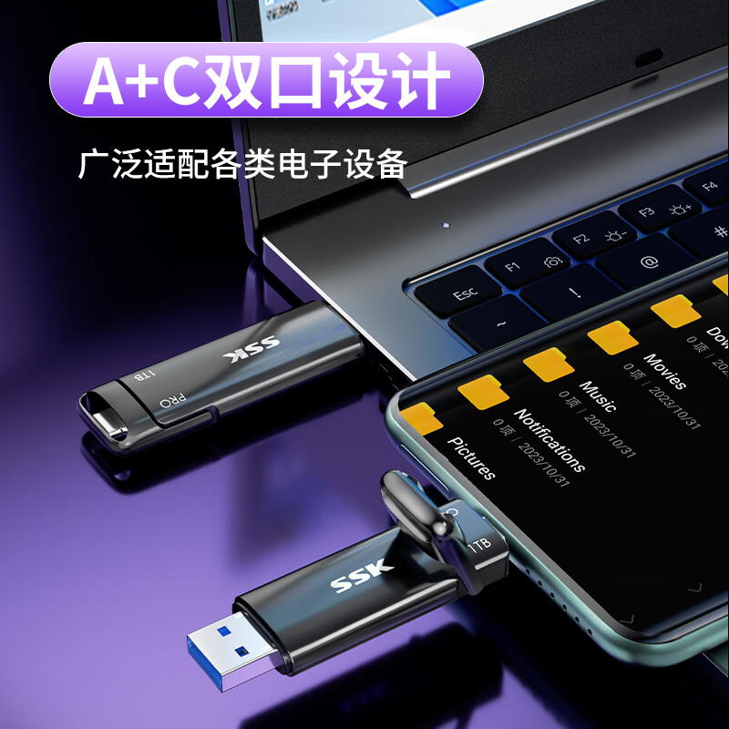 飚王 SD301PRO Type-C双接口固态U盘PSSD大容量USB3.2手机电脑两用优盘 256G 1050MB/s按个销售