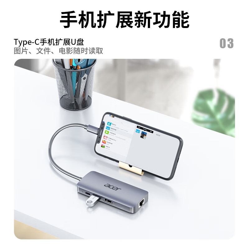 宏碁 HY41-T6 Type-C扩展坞 6合1 网口  HDMI+USB+PD按个销售