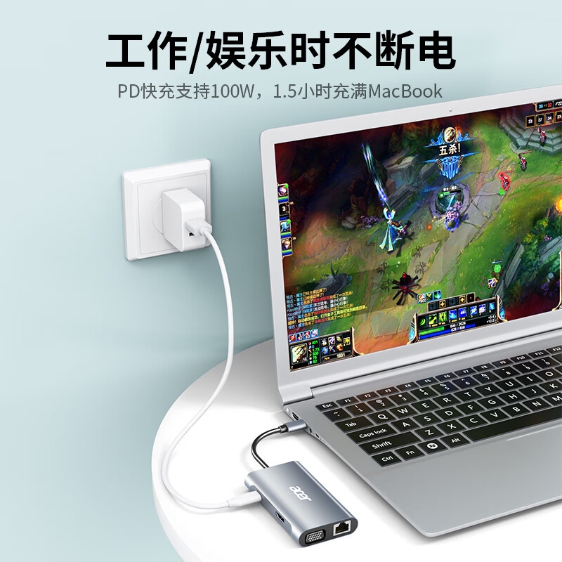 宏碁 HY41-T7 Type-C 7合1扩展坞USB分线器HDMI/VGA/千兆网口 HDMI+USB+PD按个销售