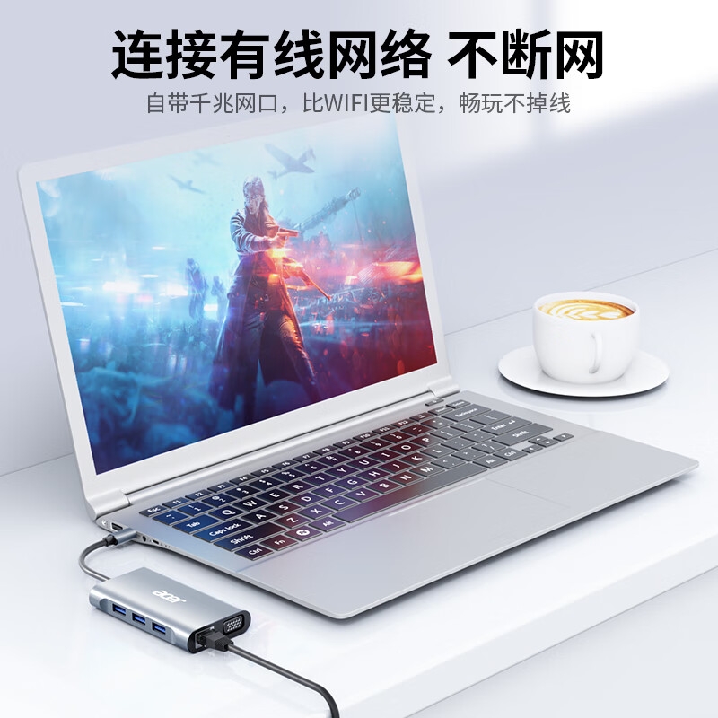 宏碁 HY41-T7 Type-C 7合1扩展坞USB分线器HDMI/VGA/千兆网口 HDMI+USB+PD按个销售