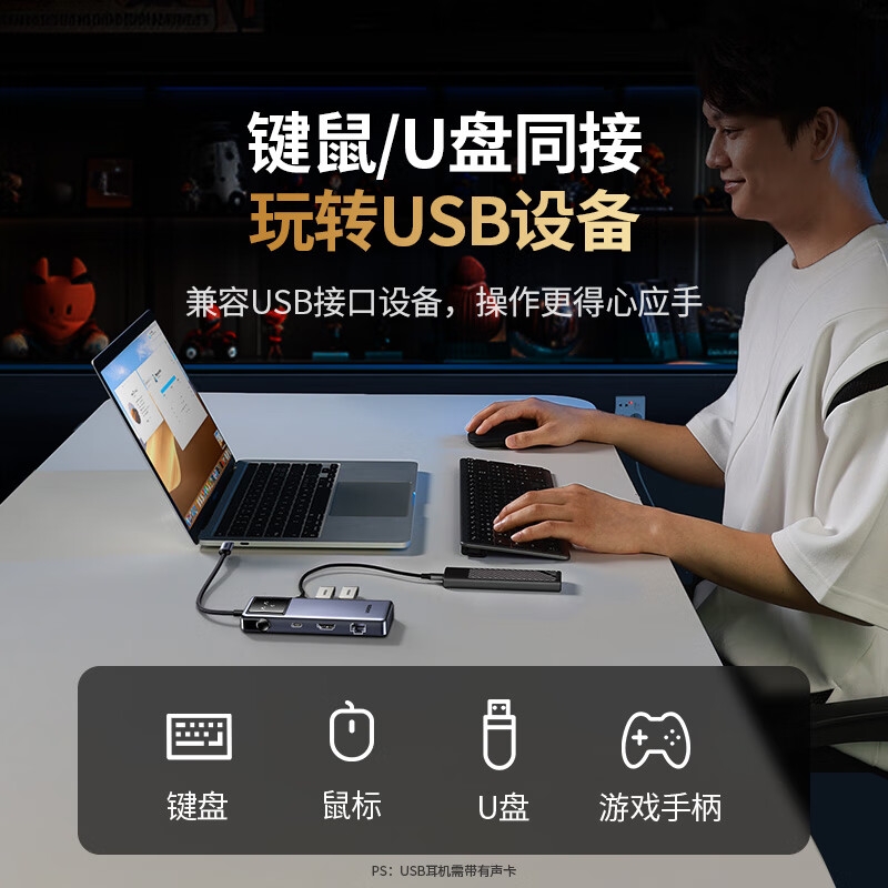绿联 45155 Type-C扩展坞Q湃Pro4K60Hz拓展坞 7合1 千兆+HDMI+USB3按个销售