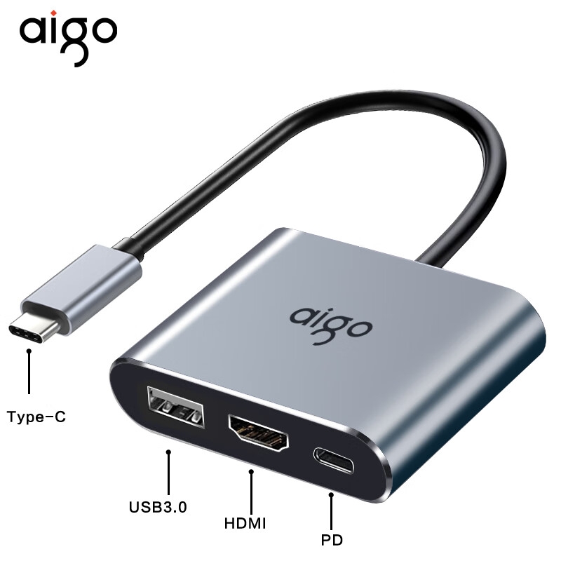 爱国者 KC03 Type-c扩展坞USB分线器HDMI转接头PD100W转接器 3合1 HDMI+USB 3.0+PD供电按个销售