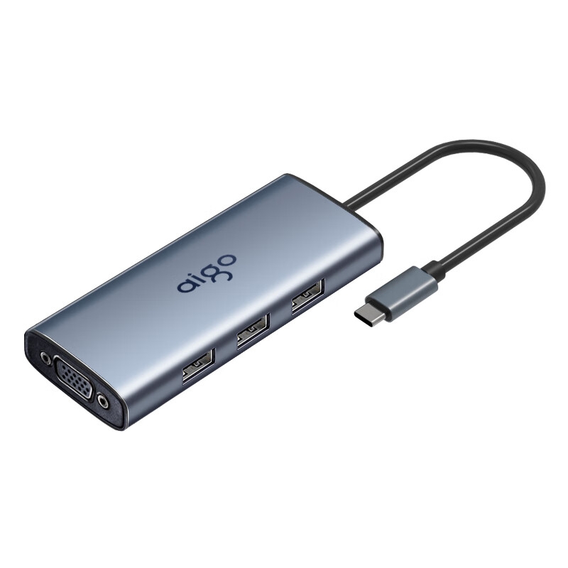 爱国者 T07-R Type-C扩展坞USB3.0分线器RJ45千兆网口转接器HDMI/VGA转接头 7合1 HDMI+VGA+千兆网+PD按个销售