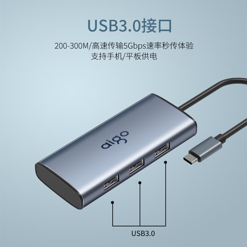 爱国者 T06-R Type-C扩展坞USB3.0分线器RJ45千兆网口转接头 6合1 HDMI+USB3.0+千兆+PD按个销售