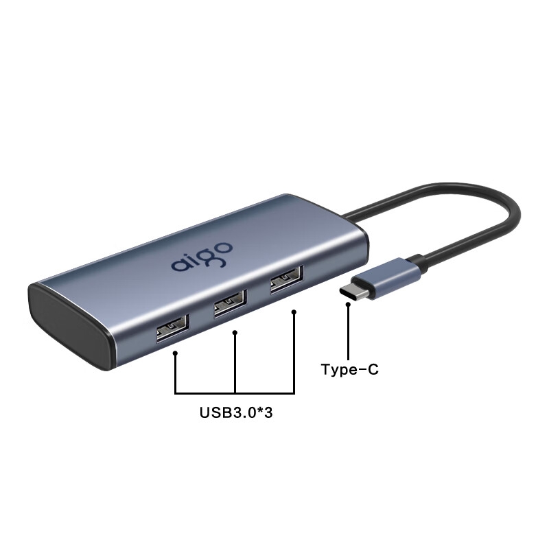 爱国者 T06-R Type-C扩展坞USB3.0分线器RJ45千兆网口转接头 6合1 HDMI+USB3.0+千兆+PD按个销售