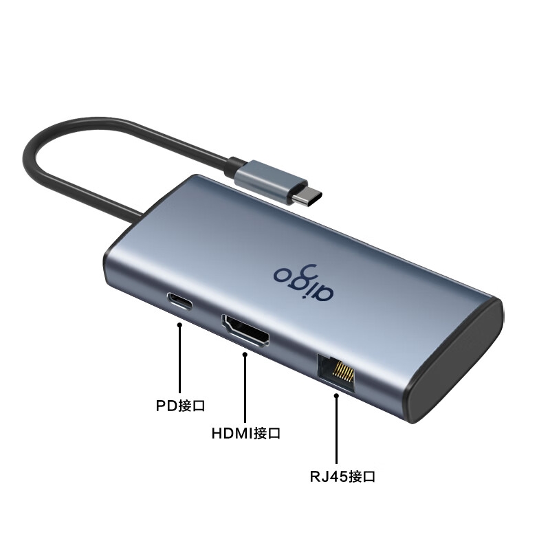 爱国者 T06-R Type-C扩展坞USB3.0分线器RJ45千兆网口转接头 6合1 HDMI+USB3.0+千兆+PD按个销售