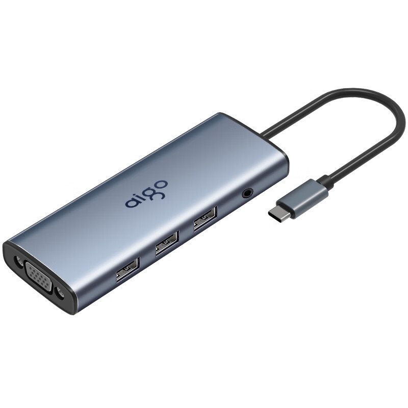 爱国者 T10-R Type-C扩展坞USB3.0分线器千兆网口HDMI/VGA转接器 10口 HDMI+VGA+千兆+读卡+PD按个销售