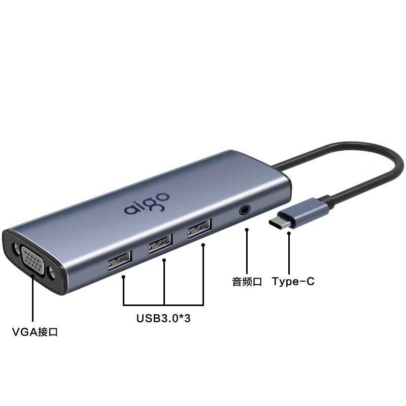 爱国者 T10-R Type-C扩展坞USB3.0分线器千兆网口HDMI/VGA转接器 10口 HDMI+VGA+千兆+读卡+PD按个销售