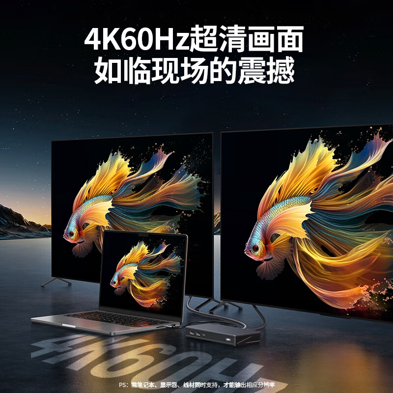 绿联 CM615 Type-C桌面扩展坞雷电5多屏扩展10G 9合1 Mac三屏异显 双HDMI+双DP按个销售