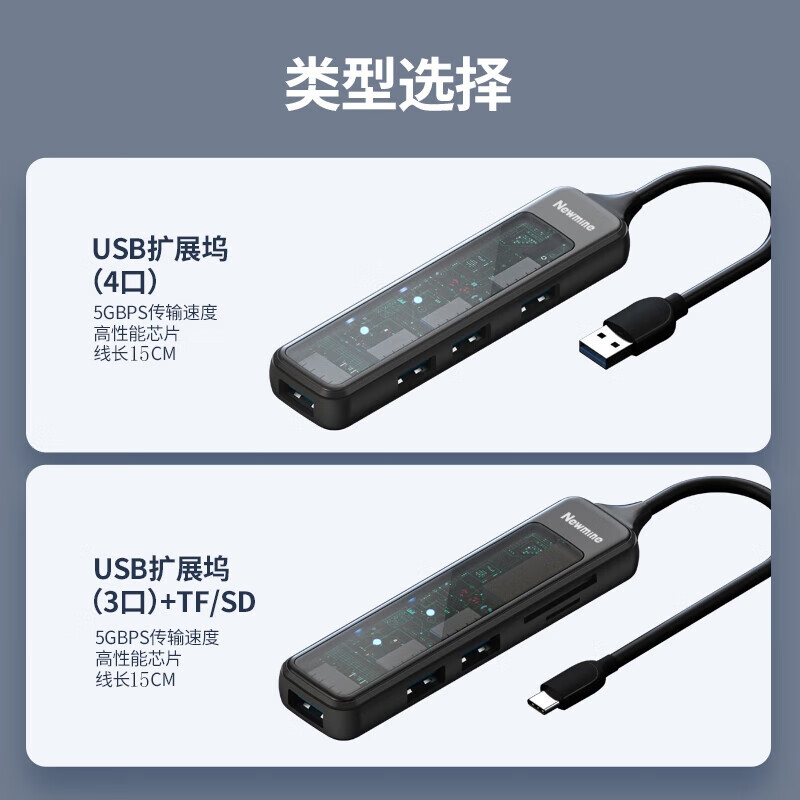 纽曼 U-NM-05 USB拓展坞分线器HUB集成器转接头 五合一 1m按个销售