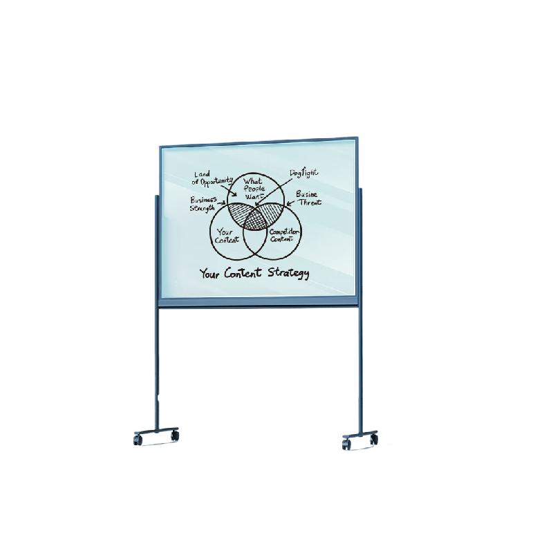 得力 50075 时尚系列H型支架式窄边框玻璃白板磁性钢化玻璃带架子办公会议写字板 极窄边框 150x90cm时尚美观按个销售