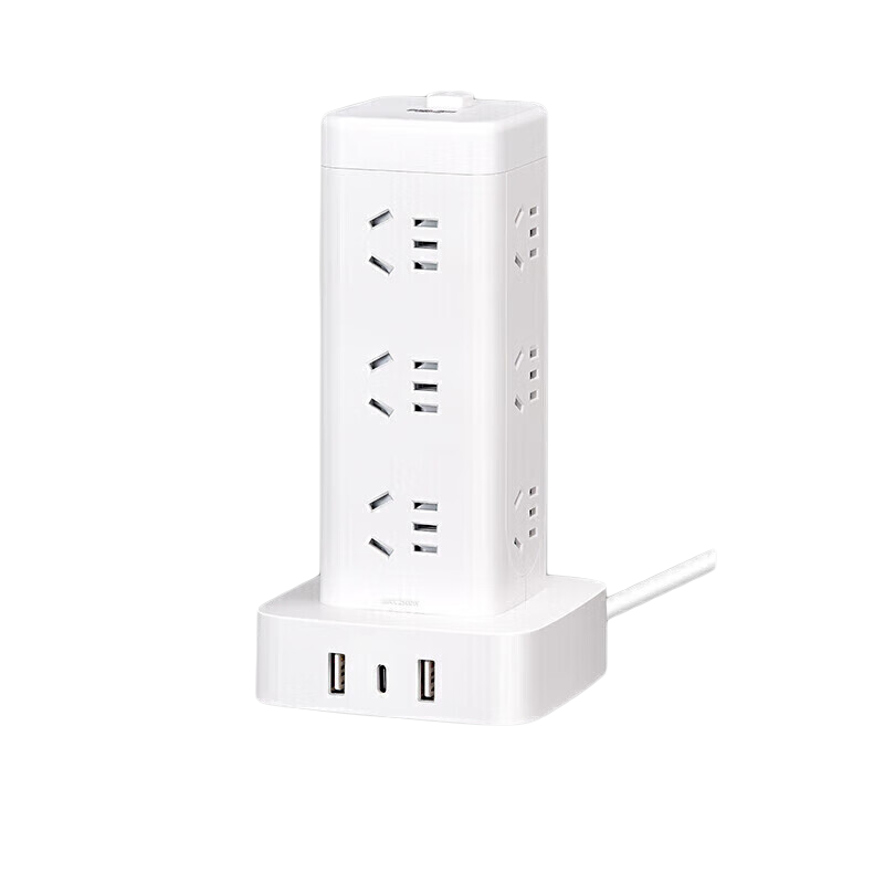 德力西 CD98H-DK12X2A1CG 1.7 过载保护立式插座 12位五孔USB+TYPE-C总控1.7米按个销售