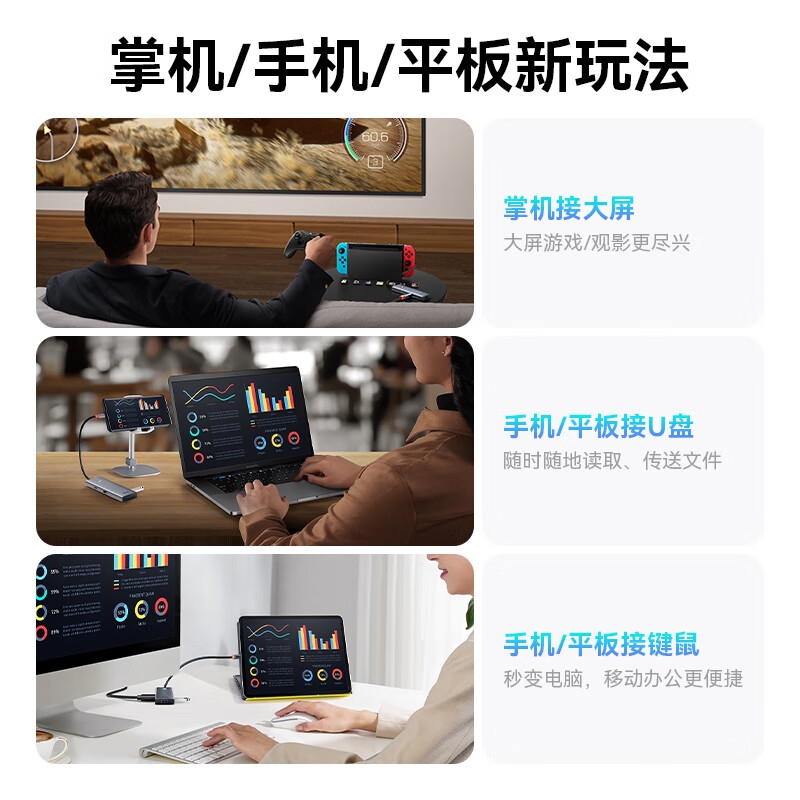 倍思 BS-OH118 超享系列 Type-C扩展坞 6合1-升级款[HDMI+HUB+PD]  HUB分线集线转换器4K60Hz投屏PD100W充电通用按个销售