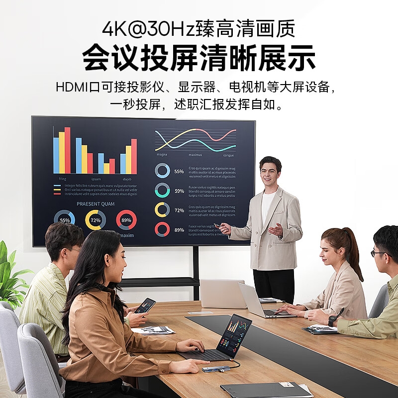 倍思 BS-OH150 超享系列 Type-C扩展坞充电器 5合1-USB升级款[HDMI+HUB+PD]  分线集线转换器4K投屏USB3.0/PD100W充电通用按个销售