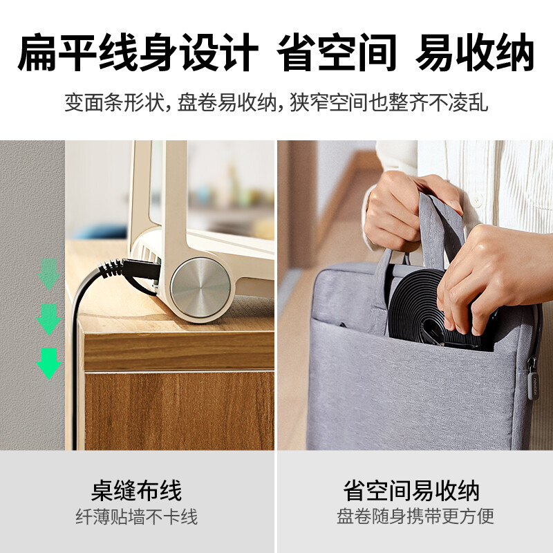 绿联 NW102 CAT6类电脑监控扁平网线 8芯双绞成品跳线六类千兆网络宽带线 1米按根销售