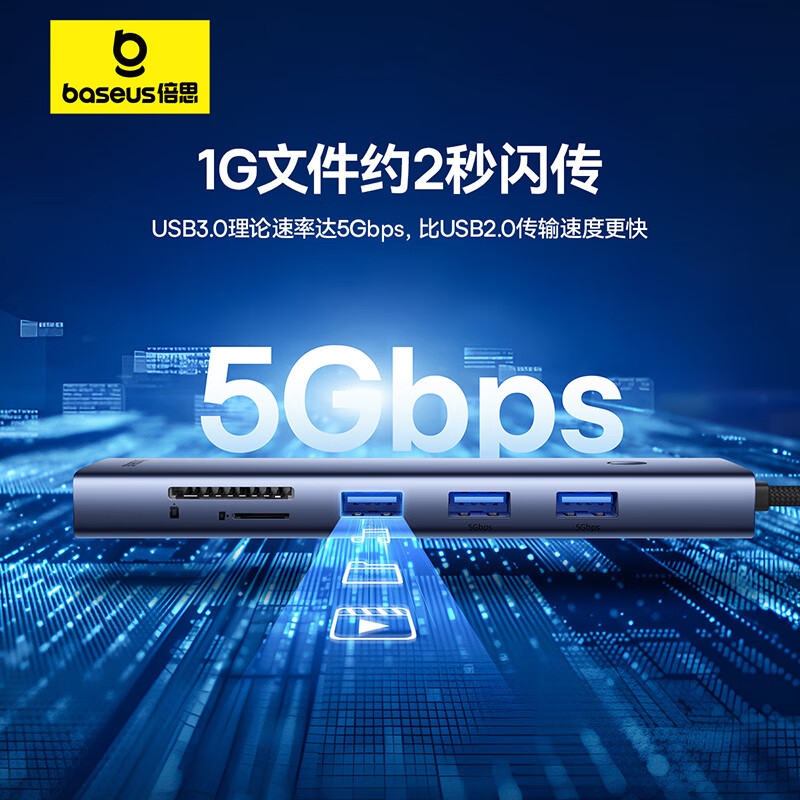 倍思 BS-OH161 Type-C扩展坞 10合1-60HZ[HDMI+千兆+双视频]按个销售