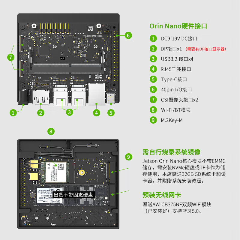 英伟达 Orin Nano Super官方套件 嵌入式官方开发者套件 8GB按个销售