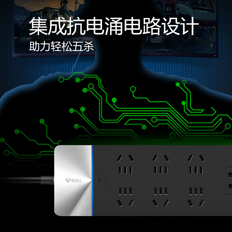 公牛 GN-H406U USB抗电涌抗浪涌防雷智能排插/插线板 6位+2USB口 3米按个销售 公牛 GN-H406U USB抗电涌抗浪涌防雷智能排插/插线板 6位+2USB口 3米按个销售