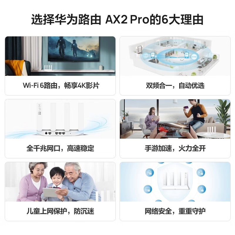 华为 AX2 Pro 双频智能切换 Wi-Fi6双千兆无线路由器 5G双频 入门级WiFi6|双频千兆按台销售