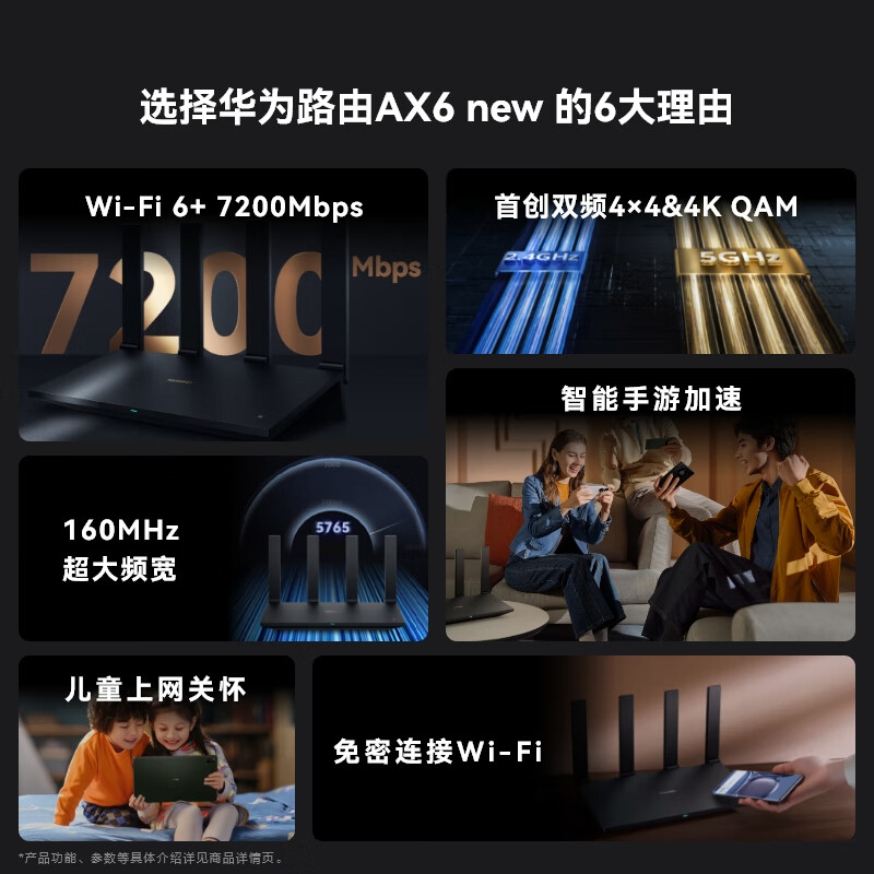 华为 AX6 new 高速全屋覆盖大户型 wifi穿墙王无线路由器 白色 Wi-Fi6+7200Mbps按台销售